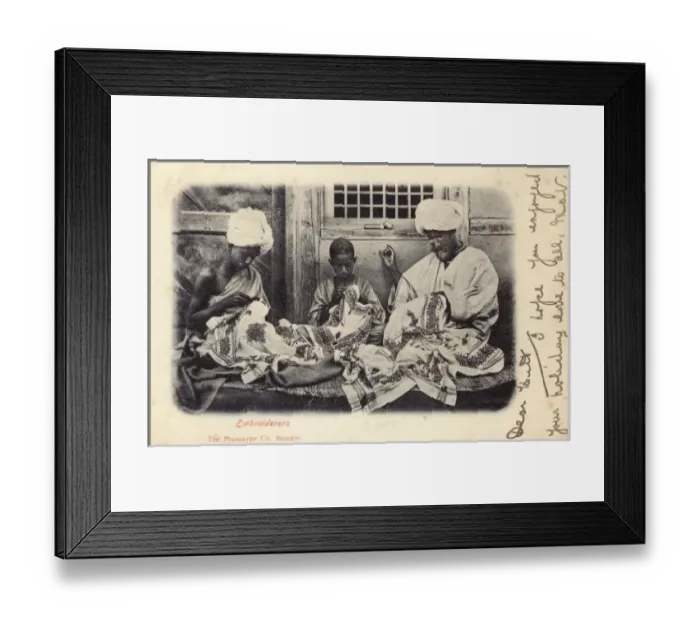Framed Print : Embroidering, India - Manufacturing decorated Fabric Framed Print : Embroidering, India - Manufacturing decorated Fabric
