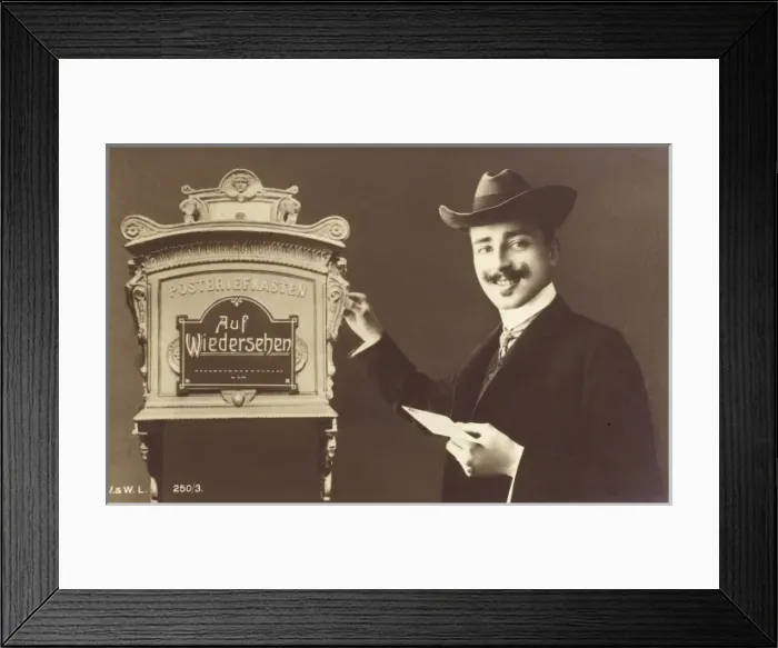 Framed Print : German man posts letter to his lover Framed Print : German man posts letter to his lover