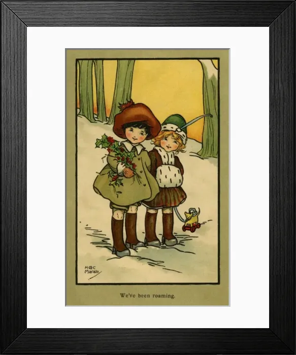 Framed Print : We ve been roaming -- children with holly Framed Print : We ve been roaming -- children with holly