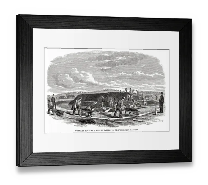 Framed Print : Woolwich hulks - convicts form mortar battery Framed Print : Woolwich hulks - convicts form mortar battery