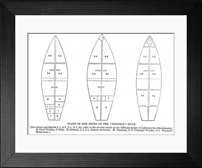 Framed Print : Woolwich hulks - deck plan of Defence Framed Print : Woolwich hulks - deck plan of Defence