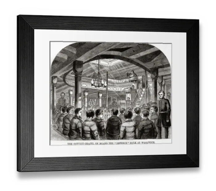 Framed Print : Woolwich hulks - convicts chapel onboard Defence Framed Print : Woolwich hulks - convicts chapel onboard Defence