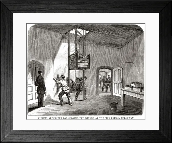 Framed Print : Winch-operated dinner lift at Holloway Prison Framed Print : Winch-operated dinner lift at Holloway Prison