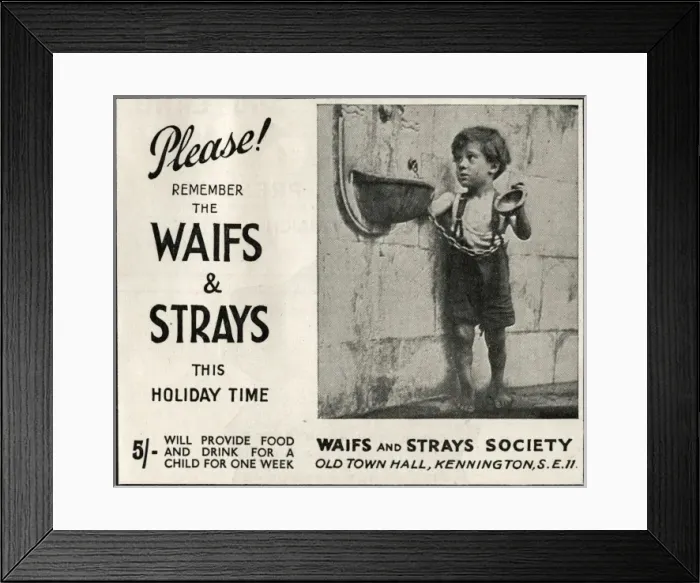 Framed Print : Waifs and Strays Society appeal advertisement Framed Print : Waifs and Strays Society appeal advertisement