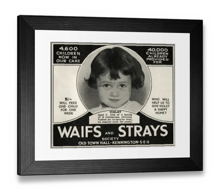 Framed Print : Waifs and Strays Society appeal advertisement Framed Print : Waifs and Strays Society appeal advertisement
