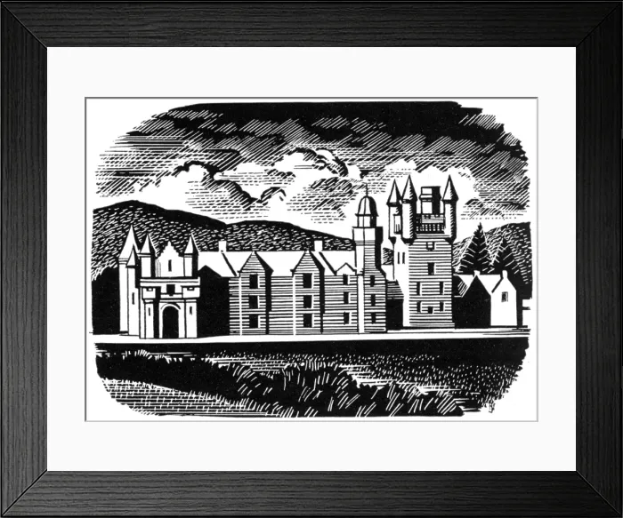 Framed Print : Balmoral. Etching of Balmoral Castle, one of a series of five illustrations Framed Print : Balmoral. Etching of Balmoral Castle, one of a series of five illustrations