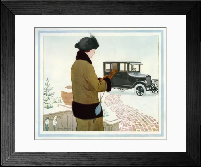 Framed Print : Elegant lady and her car 1924 by George Harper Framed Print : Elegant lady and her car 1924 by George Harper