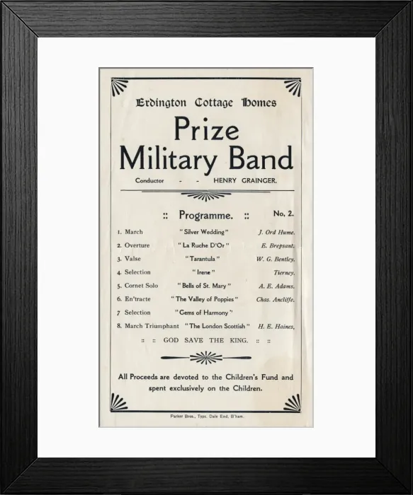 Framed Print : Band programme - Aston Union Cottage Homes Framed Print : Band programme - Aston Union Cottage Homes