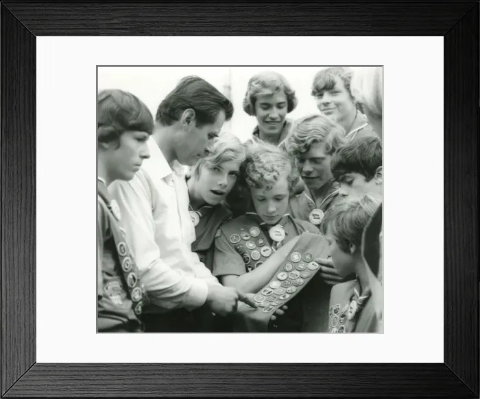 Framed Print : American Scouts looking at badges Framed Print : American Scouts looking at badges