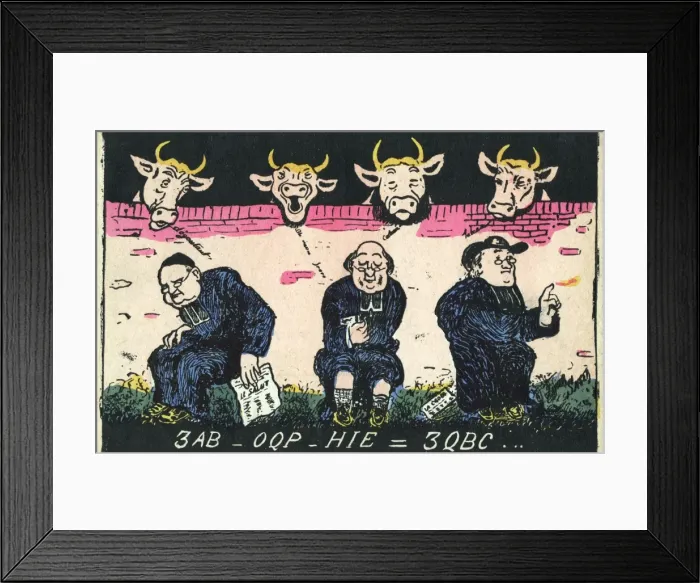 Framed Print : Cryptic Postcard - Three Abbots empty their bowels Framed Print : Cryptic Postcard - Three Abbots empty their bowels
