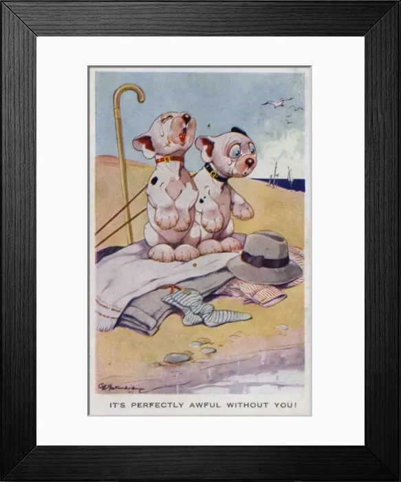Framed Print : Two Bonzos sitting on the beach crying Framed Print : Two Bonzos sitting on the beach crying
