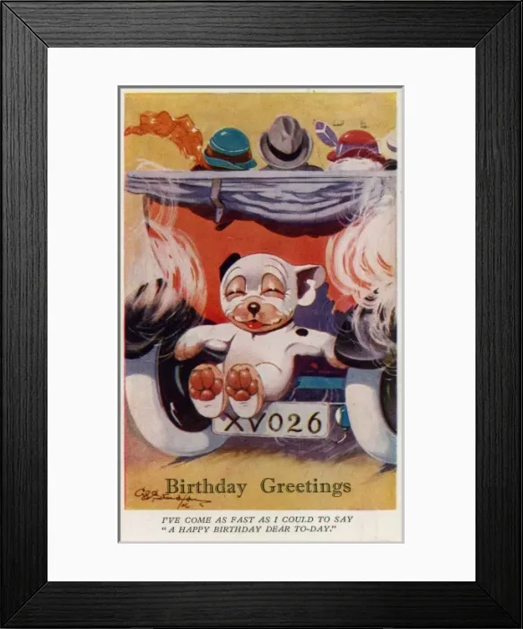 Framed Print : Bonzo sitting on the back of a car Framed Print : Bonzo sitting on the back of a car