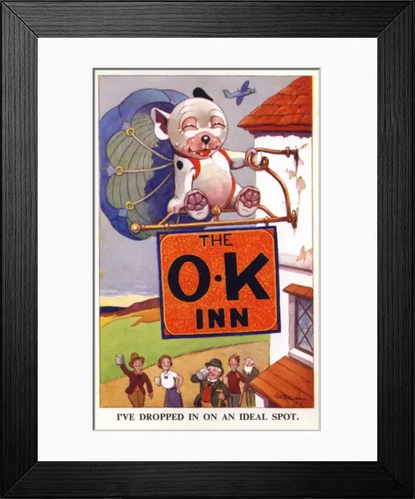 Framed Print : Bonzo parachuting down to pub Framed Print : Bonzo parachuting down to pub