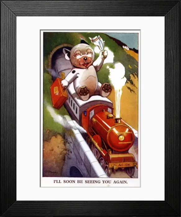 Framed Print : Bonzo sitting on a train Framed Print : Bonzo sitting on a train