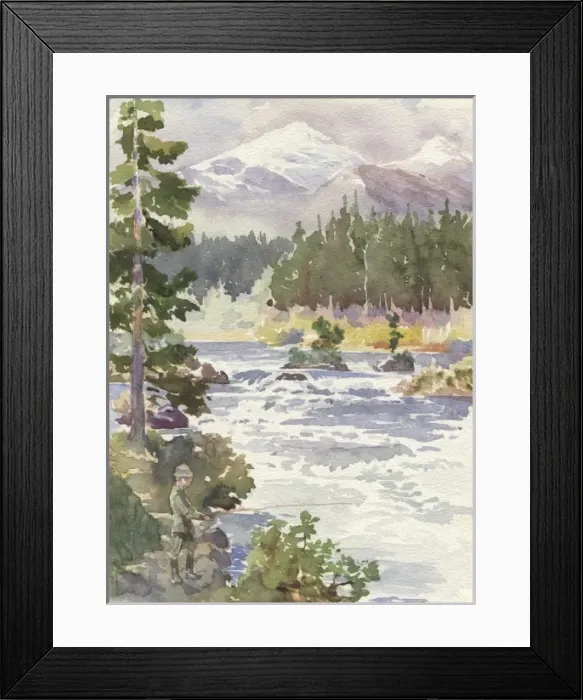 Framed Print : Norway. Scout fishing, sketched in Norway,. August 1912 Framed Print : Norway. Scout fishing, sketched in Norway,. August 1912