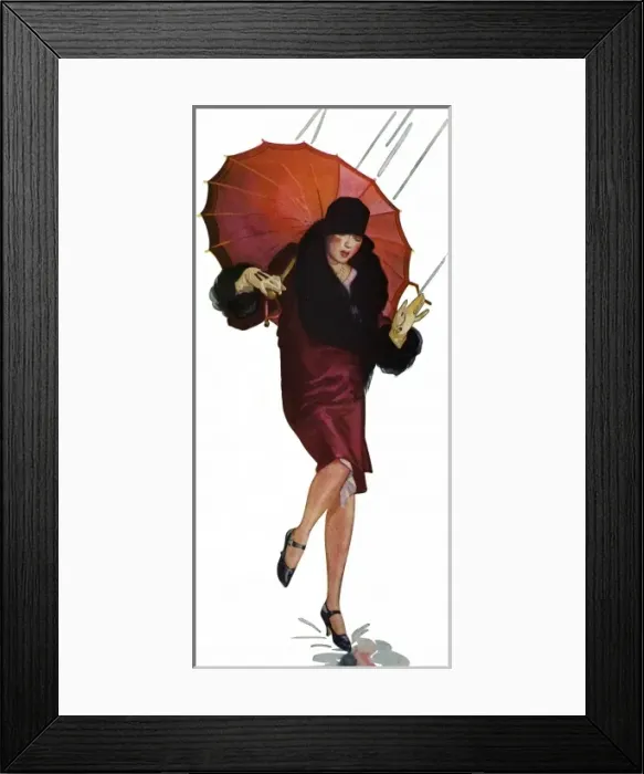 Framed Print : Young lady caught in the rain 1927 Framed Print : Young lady caught in the rain 1927