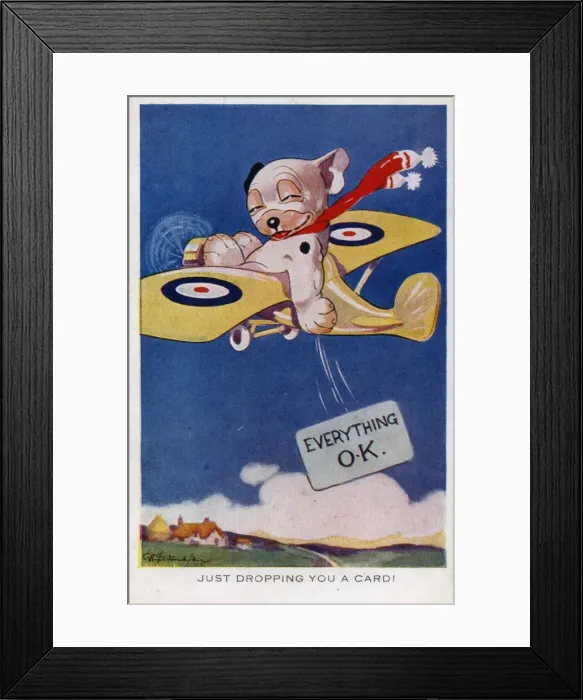 Framed Print : Bonzo in an aeroplane dropping a card Framed Print : Bonzo in an aeroplane dropping a card