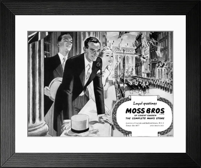 Framed Print : Special Coronation Moss Bros advertisement Framed Print : Special Coronation Moss Bros advertisement