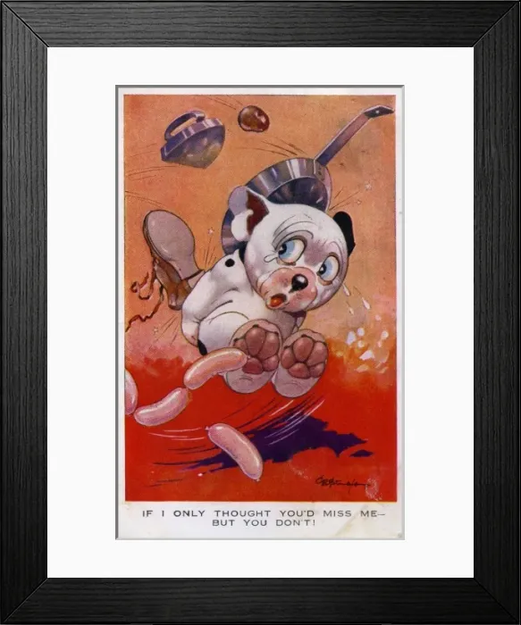 Framed Print : Bonzo stealing sausages, being punished Framed Print : Bonzo stealing sausages, being punished