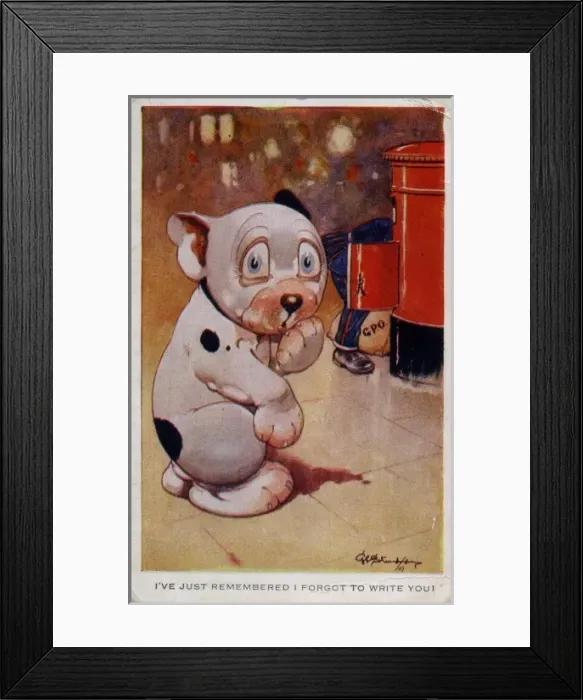 Framed Print : Bonzo standing by a pillar box Framed Print : Bonzo standing by a pillar box