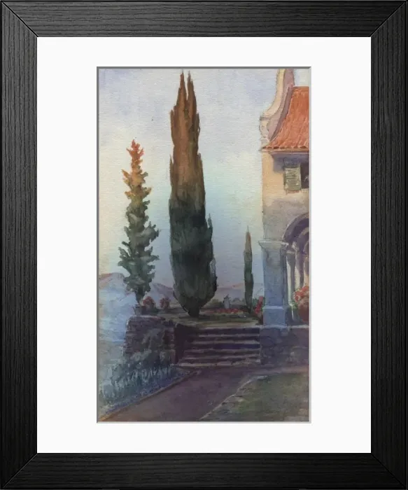 Framed Print : Italian Garden and House Framed Print : Italian Garden and House