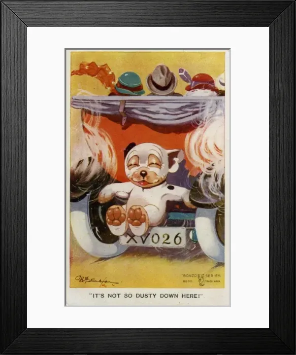Framed Print : Bonzo sitting on the back of a car Framed Print : Bonzo sitting on the back of a car