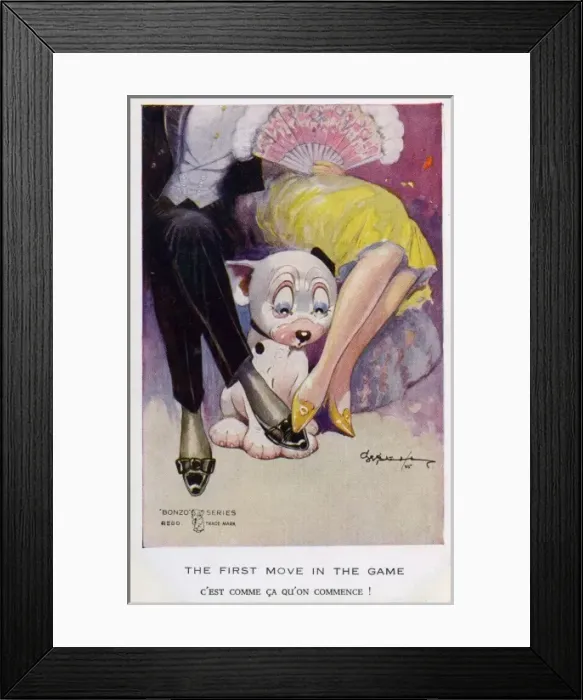 Framed Print : Bonzo sitting between a man and woman Framed Print : Bonzo sitting between a man and woman