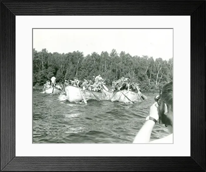 Framed Print : American Scouts paddling boats