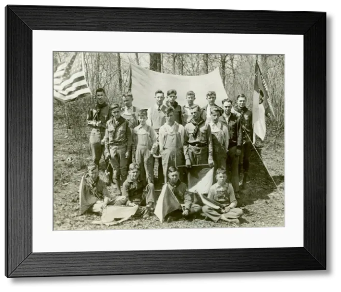 Framed Print : American Scouts with flags Framed Print : American Scouts with flags