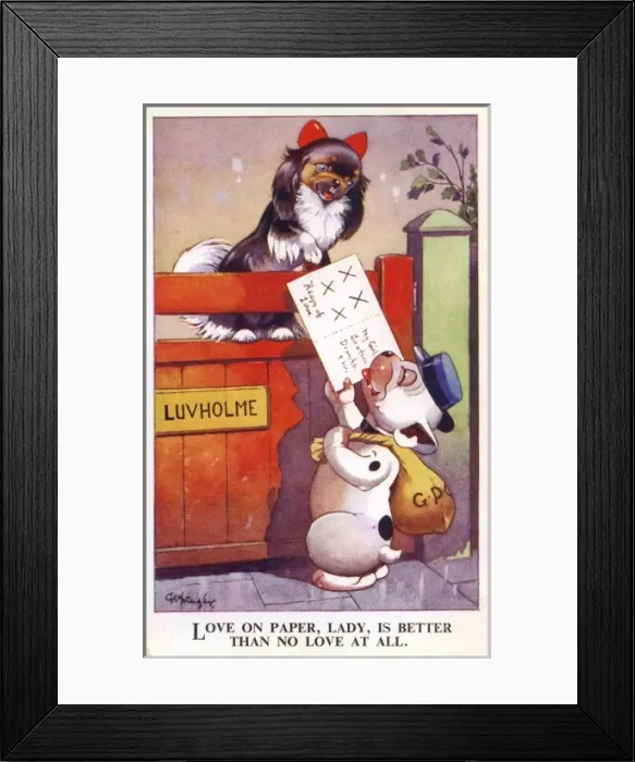 Framed Print : Bonzo delivering a postcard Framed Print : Bonzo delivering a postcard