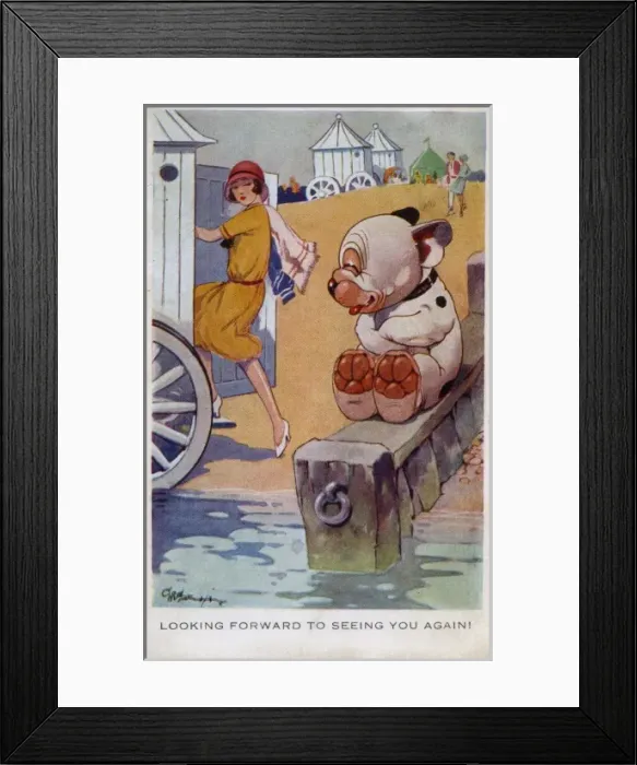 Framed Print : Bonzo watching the ladies on the beach Framed Print : Bonzo watching the ladies on the beach