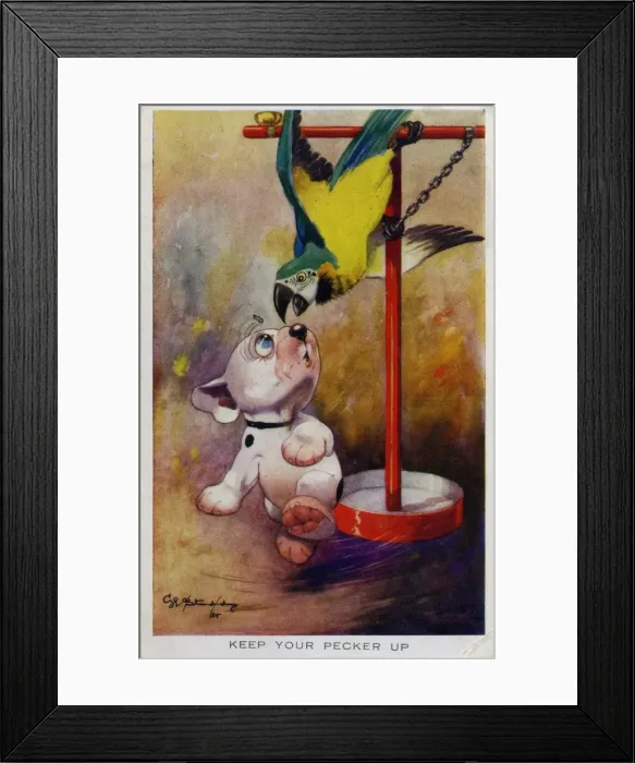 Framed Print : Bonzo running from a parrot Framed Print : Bonzo running from a parrot