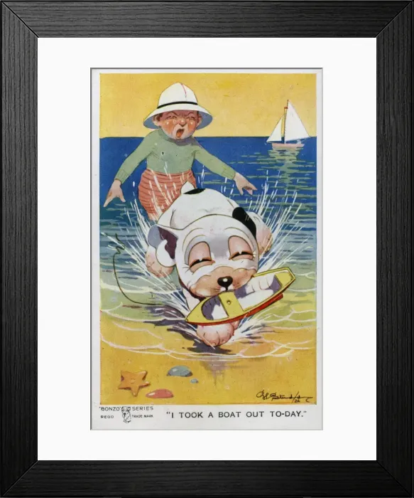 Framed Print : Bonzo stealing a toy boat Framed Print : Bonzo stealing a toy boat