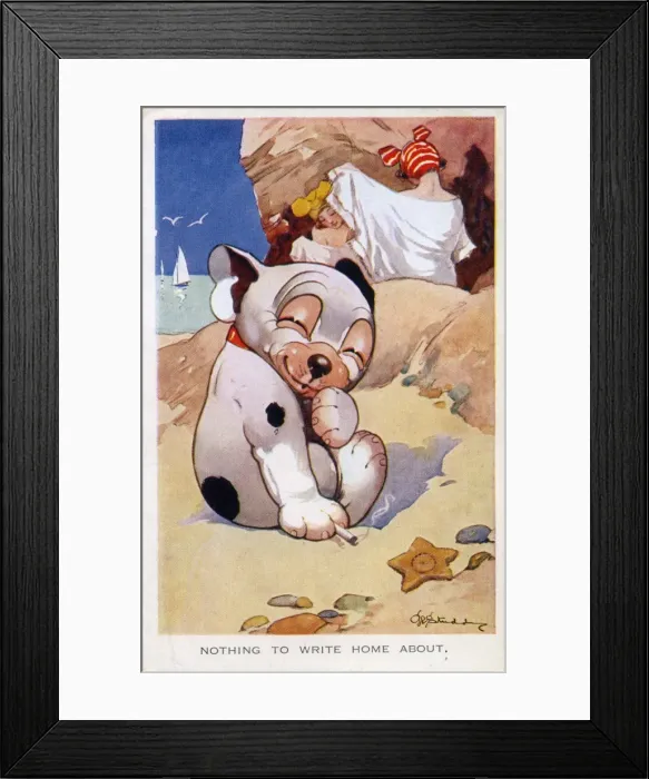 Framed Print : Bonzo on the beach, smoking Framed Print : Bonzo on the beach, smoking