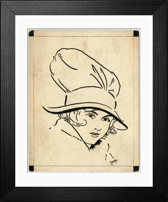 Framed Print : WWI era girl in a hat - postcard drawn by George Ranstead Framed Print : WWI era girl in a hat - postcard drawn by George Ranstead