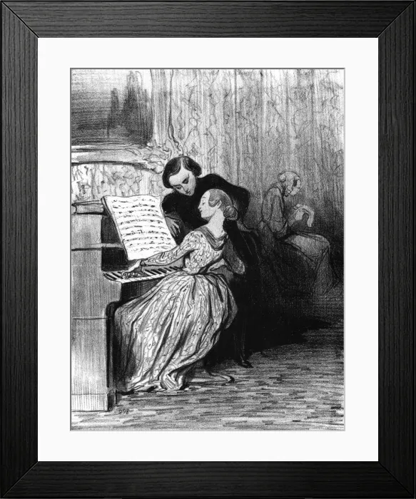 Framed Print : Piano student performs, c. 1860 Framed Print : Piano student performs, c. 1860