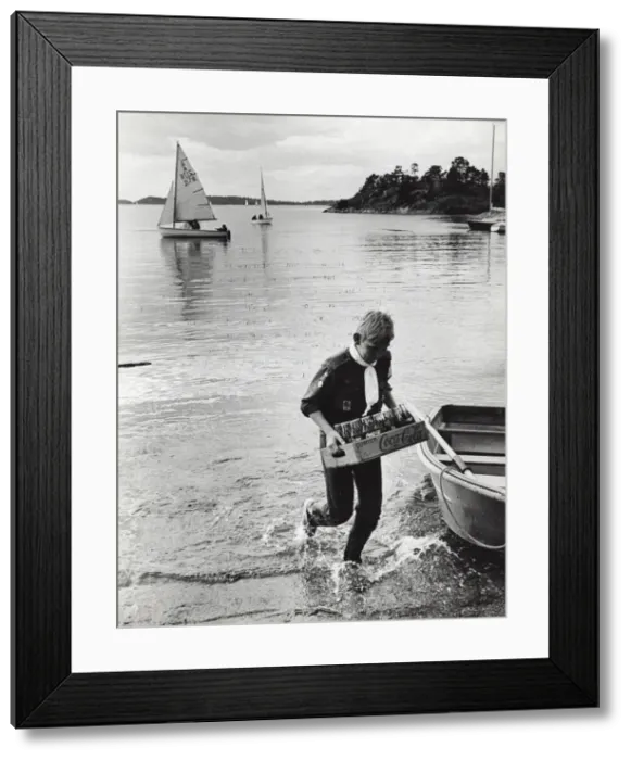 Framed Print : Swedish Scout bringing drinks ashore Framed Print : Swedish Scout bringing drinks ashore