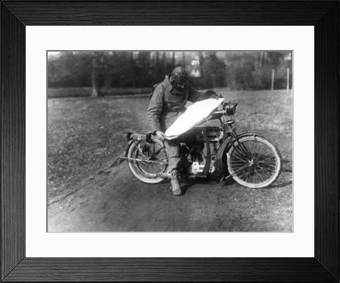 Framed Print : Corporal Newsham, despatch rider, Rollancourt, France, WW1 Framed Print : Corporal Newsham, despatch rider, Rollancourt, France, WW1