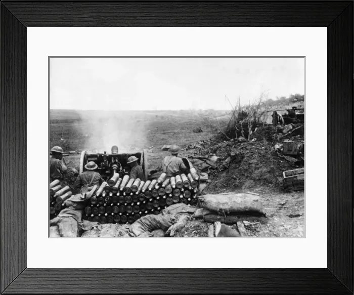 Framed Print : Australian field gun firing, Bullecourt, France, WW1 Framed Print : Australian field gun firing, Bullecourt, France, WW1