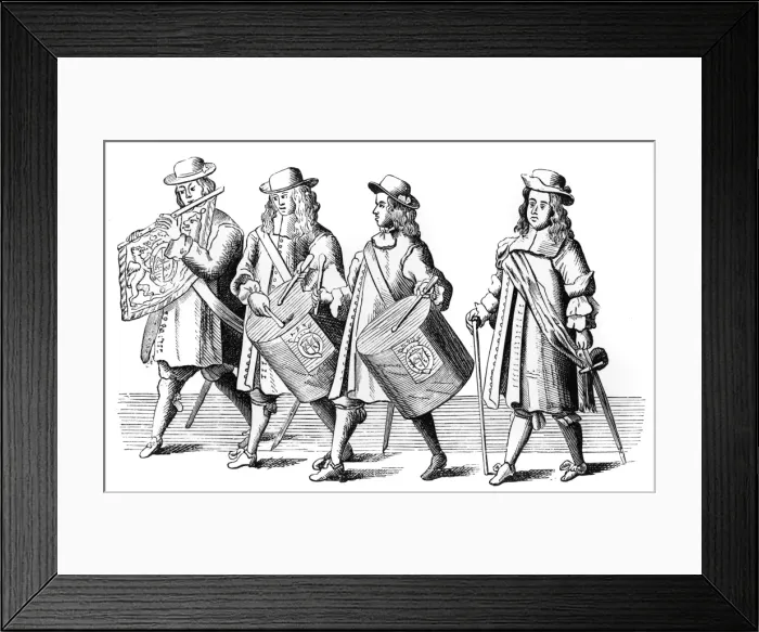 Framed Print : Regimental musicians at Moncks funeral, 1670 Framed Print : Regimental musicians at Moncks funeral, 1670