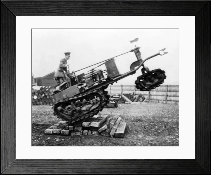 Framed Print : Experimenting with tank tracks, WW1 Framed Print : Experimenting with tank tracks, WW1
