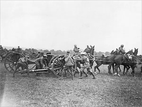 British horse artillery in action or training, WW1