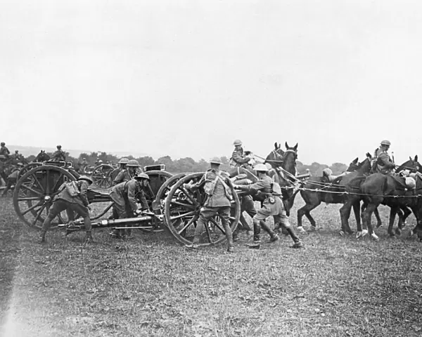 British horse artillery in action or training, WW1