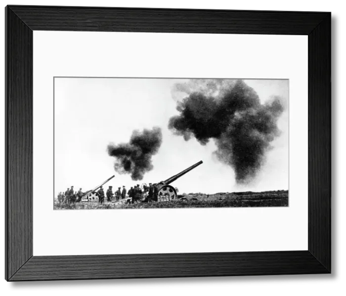 Framed Print : British naval guns firing, Western Front, WW1 Framed Print : British naval guns firing, Western Front, WW1
