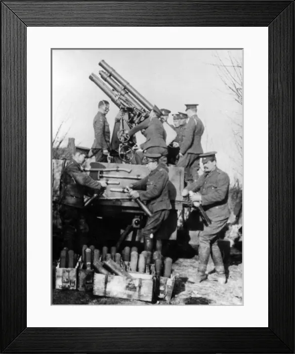 Framed Print : British anti-aircraft gun in action near Nieppe, France, WW1 Framed Print : British anti-aircraft gun in action near Nieppe, France, WW1