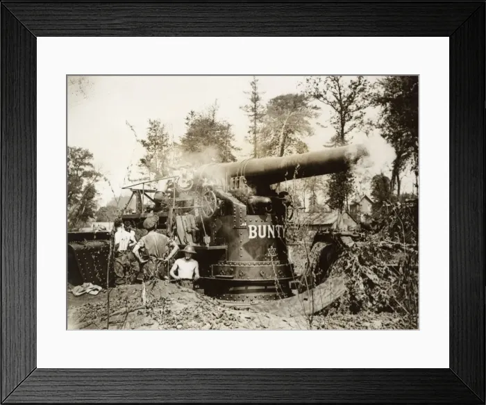 Framed Print : Big gun smoking after being fired, Western Front, WW1