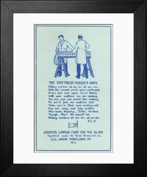 Framed Print : Making Mattresses - Blind Workers, London Framed Print : Making Mattresses - Blind Workers, London