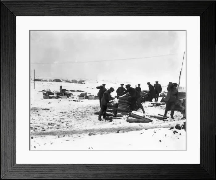 Framed Print : Artillerymen in the snow with shells, WW1 Framed Print : Artillerymen in the snow with shells, WW1