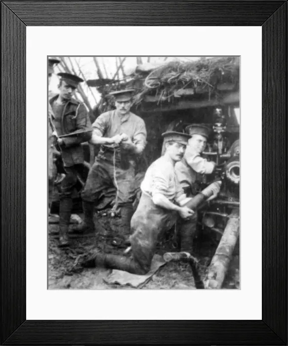 Framed Print : British gunners loading a shell, Western Front, WW1 Framed Print : British gunners loading a shell, Western Front, WW1