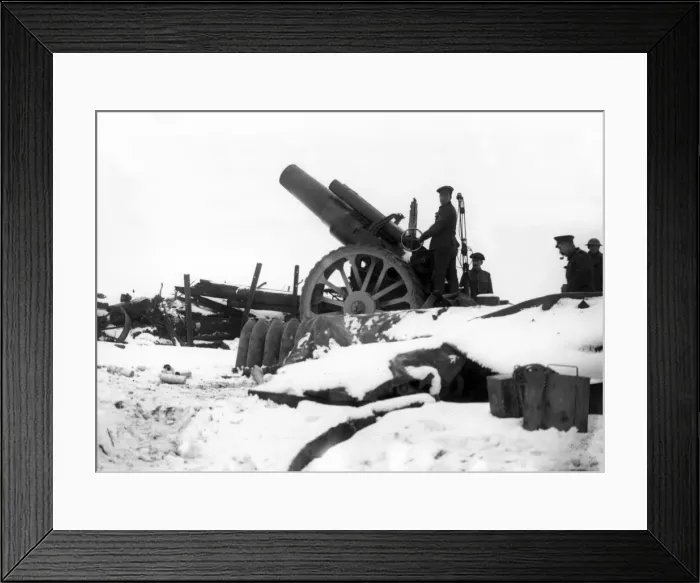 Framed Print : British 8 inch Howitzer in snow, Pozieres, France, WW1 Framed Print : British 8 inch Howitzer in snow, Pozieres, France, WW1